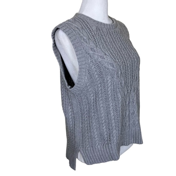 Rachel Zoe Grey Cable Knit Sweater Vest Fisherman Minimalist Academia Fall Sz L - Picture 3 of 14